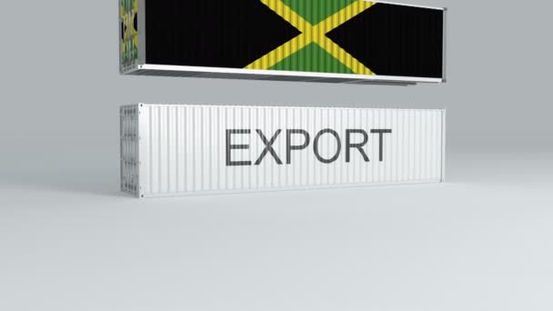 Ямайка Прапором Падає Верхній Контейнер Написом Експорт Розбиває Його — стокове відео