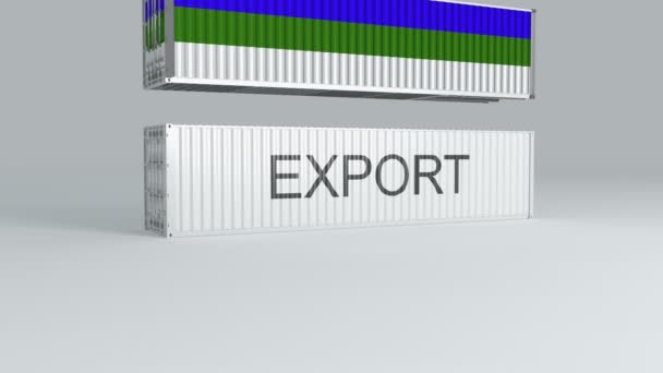 Komi Container Flag Falls Top Container Labeled Export Breaks — Stock Video