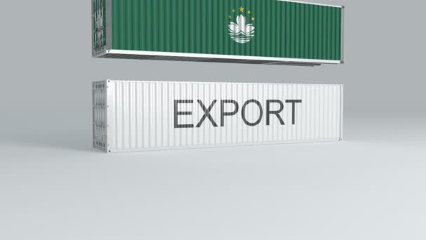 Macao Behållare Med Flaggan Faller Toppen Behållare Märkt Export Och — Stockvideo