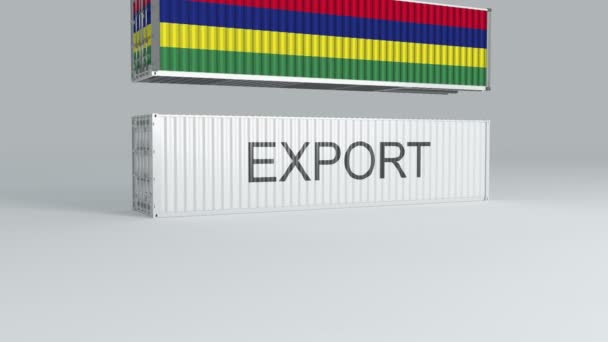Mauritius Contenitore Con Bandiera Cade Sopra Contenitore Etichettato Export Rompe — Video Stock