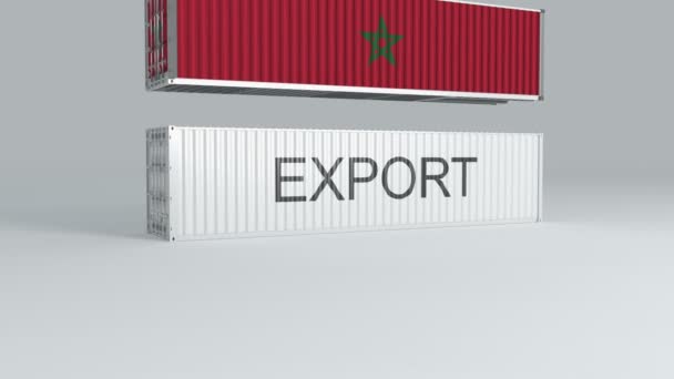 Morocco Container Flag Falls Top Container Labeled Export Breaks — Stock Video