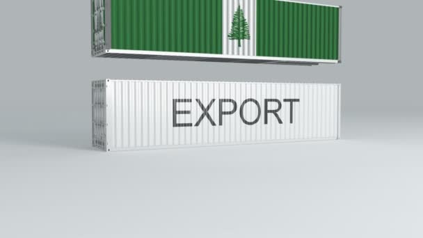 Norfolk Island Container Flag Falls Top Container Labeled Export Breaks — Stock Video