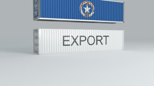 Nordmarianerna Container Med Flaggan Faller Ovanpå Container Märkt Export Och — Stockvideo