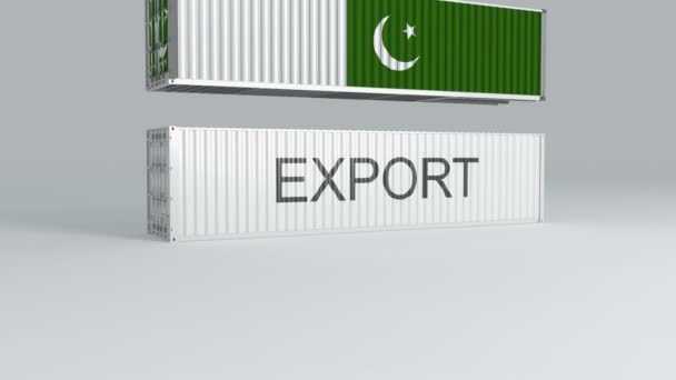 Pakistan Container Flag Falls Top Container Labeled Export Breaks — Stock Video