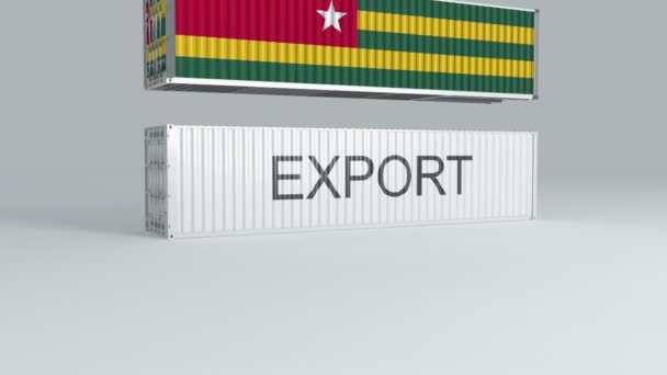 Togo Recipiente Com Bandeira Cai Cima Recipiente Rotulado Exportação Quebra — Vídeo de Stock