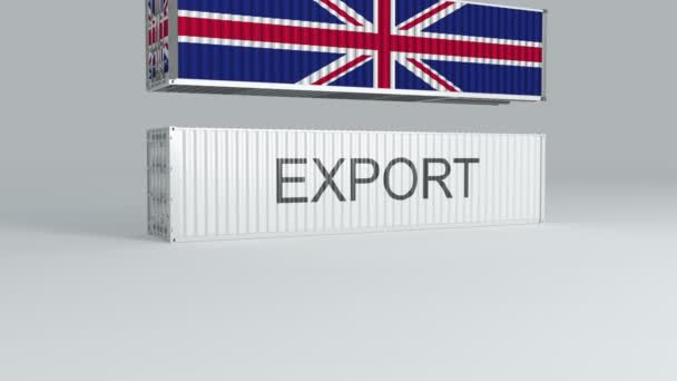 Container Flag Falls Top Container Labeled Export Breaks — Stock Video