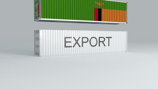 Zambia Container Flag Falls Top Container Labeled Export Breaks — Stock Video