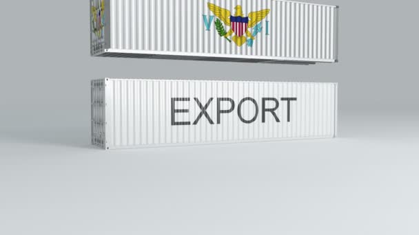 Американский Контейнер Флагом Падает Крышу Контейнера Надписью Export Разбивает — стоковое видео