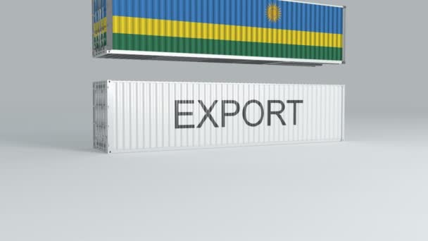 Rwanda Container Flag Falls Top Container Labeled Export Breaks — Stock Video