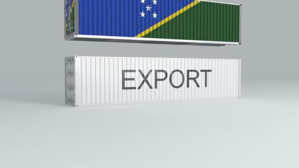 Kontejner Šalamounových Ostrovů Vlajkou Spadne Kontejner Nápisem Export Rozbije — Stock video