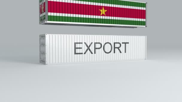 Suriname Container Flag Falls Top Container Labeled Export Breaks — Stock Video