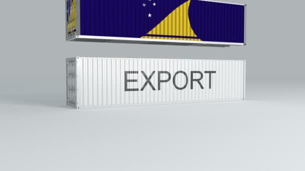 Tokelau Container Flag Falls Top Container Labeled Export Breaks — Stock Video