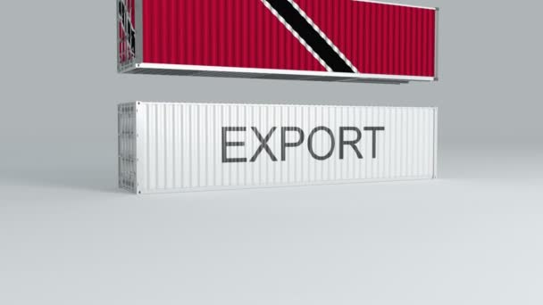 Trinidad Tobago Container Flag Falls Top Container Labeled Export Breaks — Stock Video