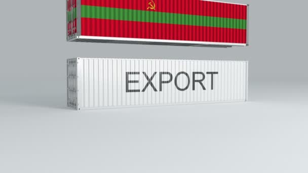 Transnistria Contenedor Con Bandera Cae Parte Superior Contenedor Etiquetado Exportar — Vídeos de Stock