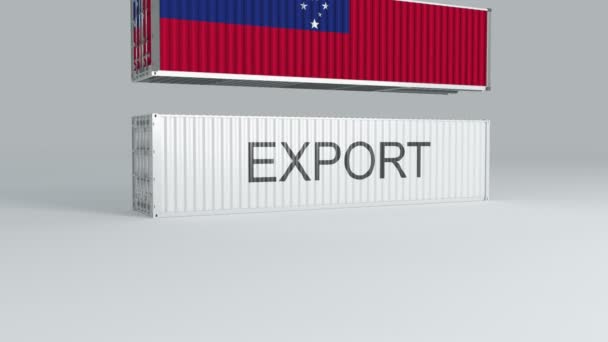 挂着国旗的萨摩亚集装箱落在一个标有Export的集装箱上 并被打破了 — 图库视频影像