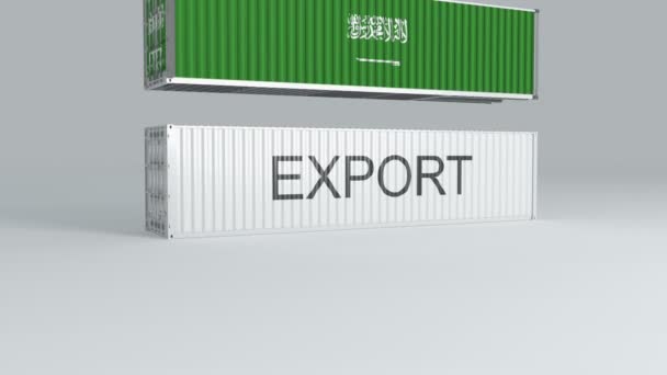 Saudiarabien Behållare Med Flaggan Faller Toppen Container Märkt Export Och — Stockvideo