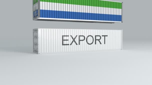 Container Sierra Leone Con Bandiera Cade Container Etichettato Export Rompe — Video Stock