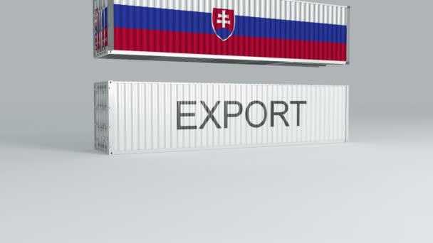 Slovensko Kontejner Vlajkou Padá Vrchol Kontejneru Nápisem Export Láme — Stock video