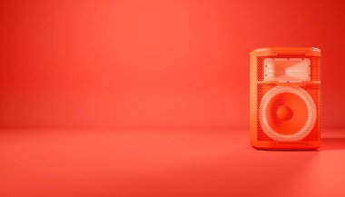 Kırmızı arkaplanda kırmızı hoparlör sistemi, 3d illüstrasyon