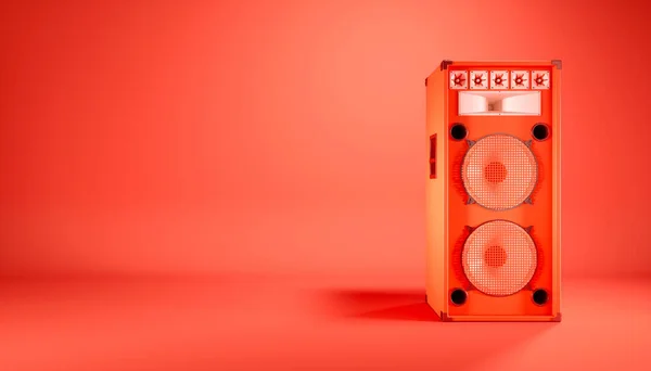 red speaker system on red background, 3d illustration
