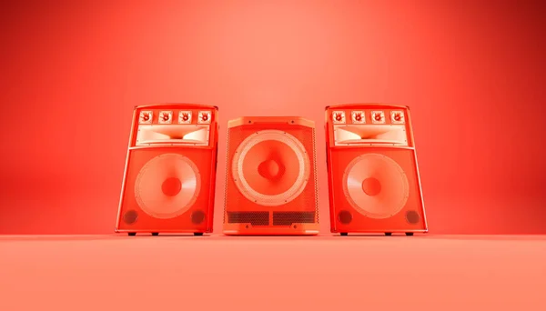 Sistema Altavoz Rojo Sobre Fondo Rojo Ilustración —  Fotos de Stock