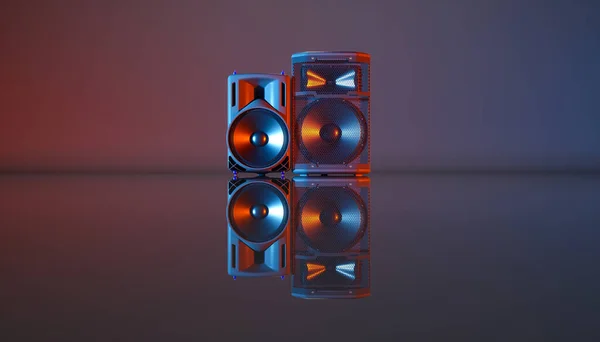Lautsprecheranlage Auf Schwarzem Hintergrund Blauer Und Oranger Beleuchtung Illustration — Stockfoto