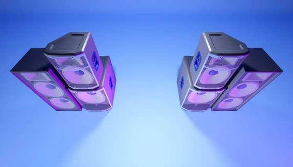 紫色の照明 3Dイラストの青い背景に青いスピーカーシステム — ストック写真