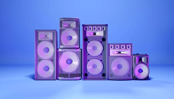 Blaue Lautsprecheranlage Auf Blauem Hintergrund Violetter Beleuchtung Illustration — Stockfoto