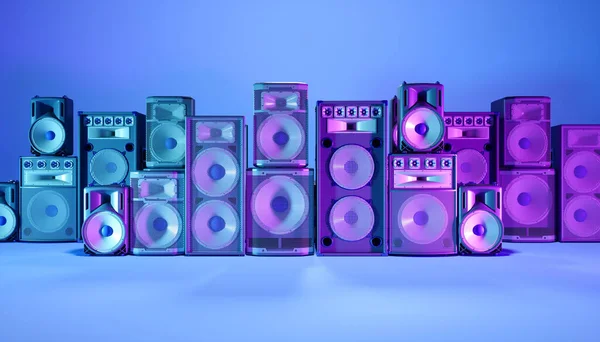 Blaue Lautsprecheranlage Auf Blauem Hintergrund Violetter Beleuchtung Illustration — Stockfoto