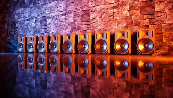 Speaker System Black Background Blue Orange Lighting Illustration — Stock Photo, Image