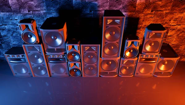 Speaker System Black Background Blue Orange Lighting Illustration — Stock Photo, Image