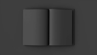 Siyah arkaplanda siyah defter, 3 boyutlu illüstrasyon