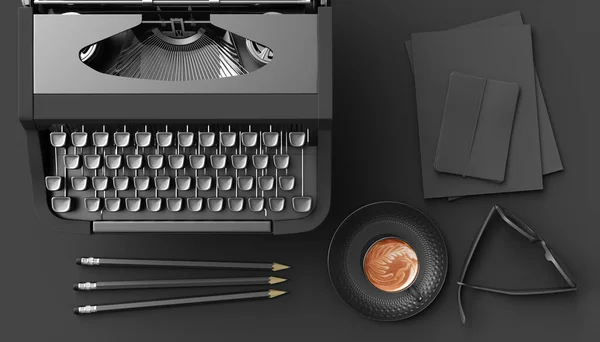 Black Typewriter Black Background Illustration — Stock Photo, Image