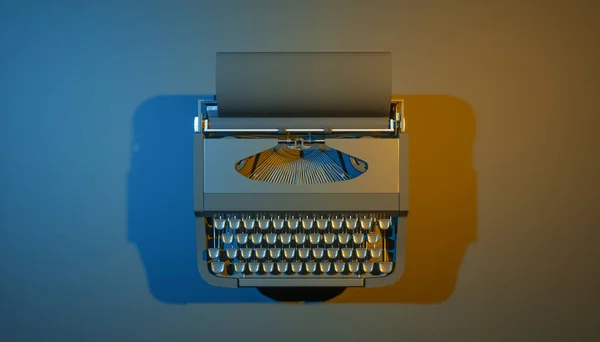 Typewriter Black Background Blue Yellow Lighting Illustration — Stock Photo, Image