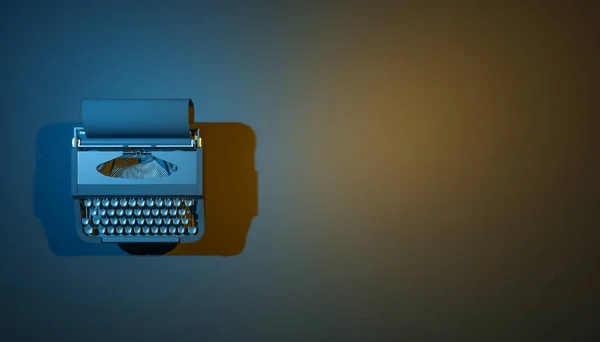 Typewriter Black Background Blue Yellow Lighting Illustration — Stock Photo, Image