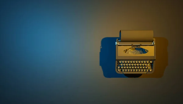 Typewriter Black Background Blue Yellow Lighting Illustration — Stock Photo, Image