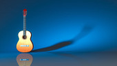 klasická akustická kytara na modrém pozadí, 3D ilustrace