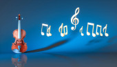 klasické housle s tóny na modrém pozadí, 3D ilustrace