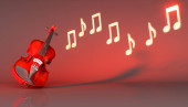 klasické housle na červeném pozadí, 3D ilustrace