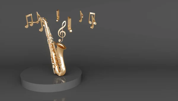 Golden Saxophone Black Background Illustration — Stock Photo, Image