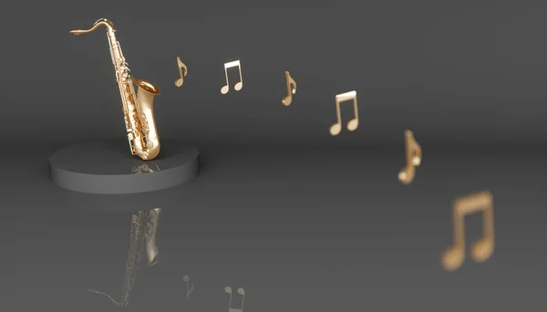 Golden Saxophone Black Background Illustration — 스톡 사진