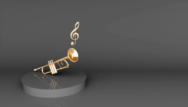 Guld Trumpet Svart Bakgrund Illustration — Stockfoto