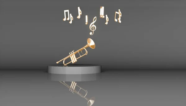 Guld Trumpet Svart Bakgrund Illustration — Stockfoto