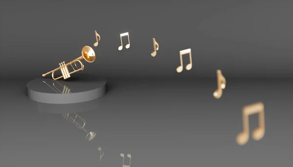Guld Trumpet Svart Bakgrund Illustration — Stockfoto