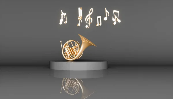 Golden French Horn Black Background Illustration — Stock Photo, Image