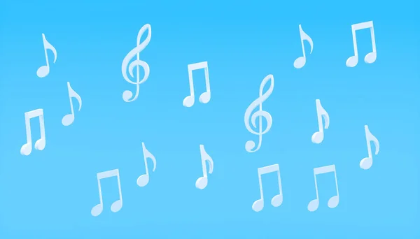 white musical notes on a blue background, 3d illustration