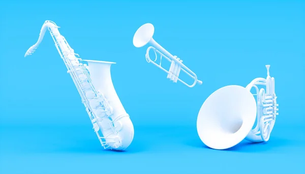 Instrumentos Vento Branco Fundo Azul Ilustração — Fotografia de Stock