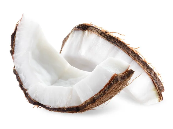 Pedaços de coco isolados sobre um fundo branco — Fotografia de Stock