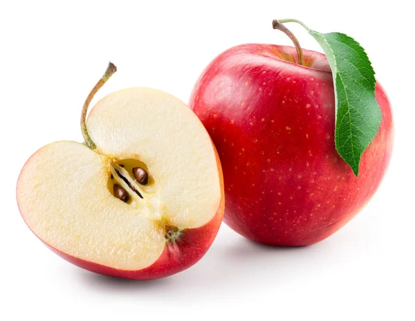 Una manzana roja. Fruto con medio aislado sobre blanco . — Foto de Stock