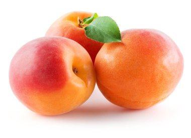 Kayısılar izole edilmiş. Beyaz yapraklı kayısılar